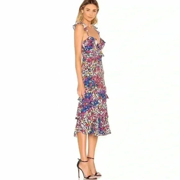Majorelle Nolita Ruffle Floral Midi Dress in Patchwork Multi LIKE NEW - Picture 3 of 6